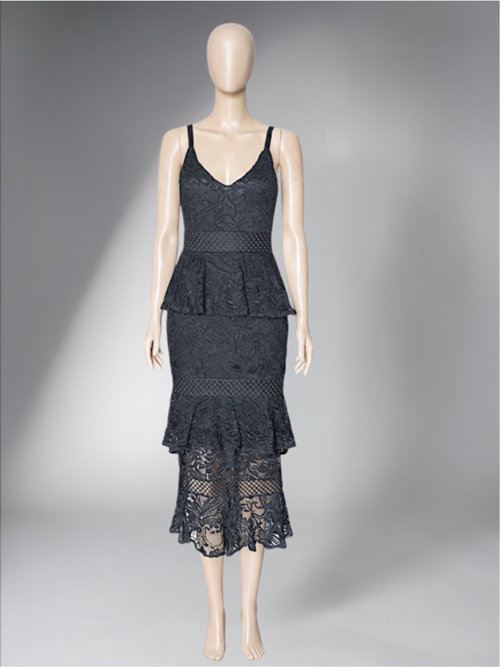 Little Mistress Black Lace Ruffle Midi Dress – Size 6 - Picture 5 of 14